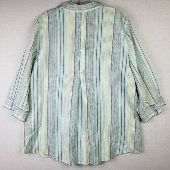 CHICO'S 100% Linen Shirt Tunic Blouse Striped Bias Cut size XL/18 Boho Resort - Picture 6 of 12
